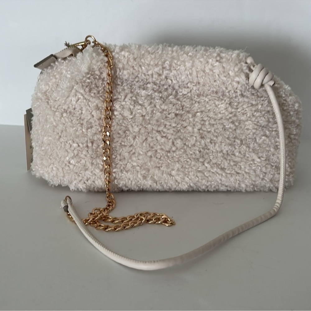 A New Day Ivory Faux Fur Clutch Crossbody Shoulder Bag